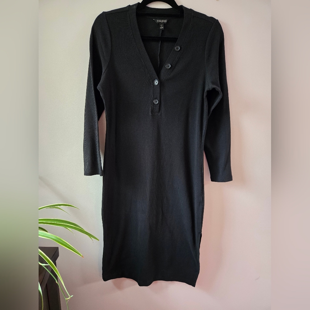 Title: Banana Republic Petite Ribbed Henley Midi Dress - Black - Size PL